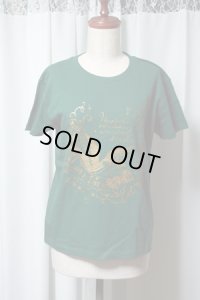 【ガールズLサイズ】スワロープリントＴシャツ【グリーン×ゴールドプリント】