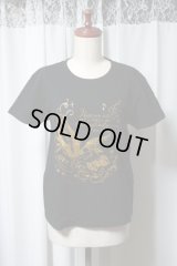 【ガールズＬサイズ】スワロープリントＴシャツ【黒×ゴールドプリント】