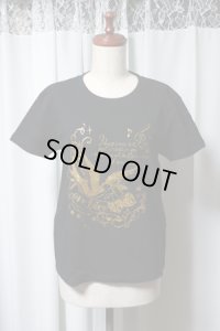 【ガールズＬサイズ】スワロープリントＴシャツ【黒×ゴールドプリント】