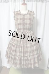 【Sale商品】バックリボン3段ティアードJSK【シフォン茶チェック】