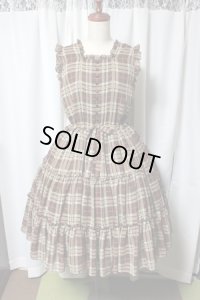 【Sale商品】バックリボン3段ティアードJSK【シフォン茶チェック】