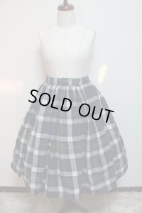 ハンドメイドギャザースカート【大柄チェック紺色・64c丈】