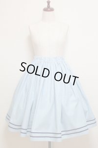 ハンドメイドギャザースカート【水色×紺ライン・60c丈】