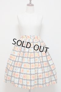 【Ｓａｌｅ】ハンドメイドギャザースカート【茶×花柄・60c丈】
