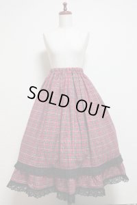 ハンドメイドギャザースカート【赤チェック・７５c丈】