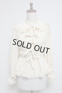 【Sale50％OFF】シャーリング長袖ブラウス【シフォンクリーム】