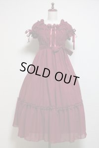 シフォン３段ティアードワンピース【長丈・ボルドー】