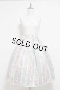 ハンドメイドギャザースカート【花柄ストライプ・67c丈】