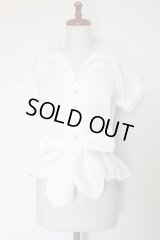 【Sale50％OFF】ウエストリボン半袖ブラウス【オフ白×オフ白レース】