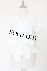 【Sale50％OFF】ウエストリボン半袖ブラウス【オフ白×オフ白レース】