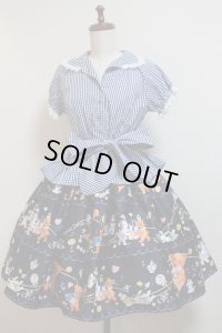 ハンドメイドギャザースカート【くまのハッピーマーチ裾柄・紺５２丈】