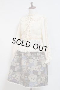 ハンドメイドギャザースカート【くまゴブラン柄ラベンダー系(1)・50丈】