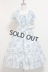 シフォンフリルワンピース【ブルー系花柄】