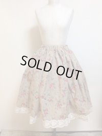 ハンドメイドギャザースカート【花柄茶系ストライプ・60丈】