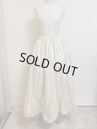 ハンドメイドギャザースカート【草色系ストライプ・ロング87c丈】