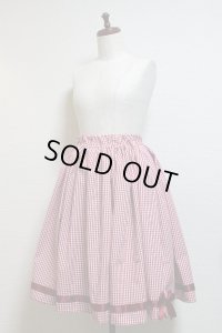 ハンドメイドギャザースカート【赤色ギンガム・６２c丈】