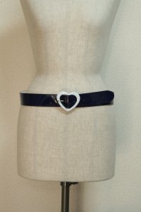 ハートバックルエナメルベルト【紺×白バックル・XLサイズ】