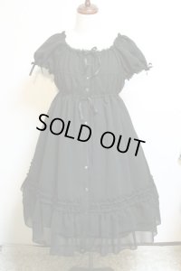 【50％オフ】シャーリング前ボタンワンピース【黒無地】