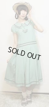 【Sale50％OFF】レトロマリーナガールOP【草色×茶ライン】