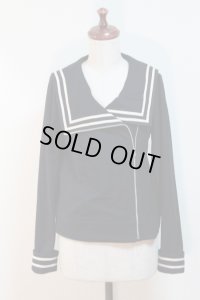 【Sale 50% OFF】ライダース風ニットジャケット【薄手黒×生成りライン】