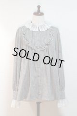 【Sale 50%　OFF】レース付スタンドカラーブラウス【茶チェック×生成レース】