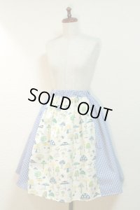 ハンドメイドギャザースカート【きのこ×ギンガム柄・56丈】
