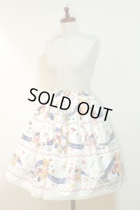 ハンドメイドギャザースカート【くまのハッピーマーチ柄・55丈+レース】