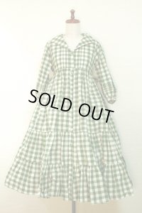 【Sale50%OFF】セーラー衿３段ティアードOP【緑チェック】