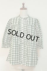 【Sale50%OFF】スタンドカラー七分袖BL【緑チェック】