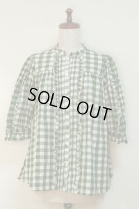 【Sale50%OFF】スタンドカラー七分袖BL【緑チェック】
