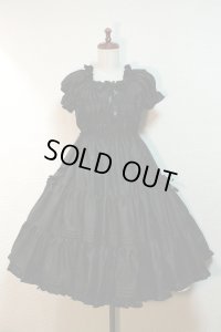 【Sale 30%　OFF】半袖ピンタックフリルＯＰ【黒シャンデリア柄】