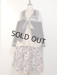 レース付ハンドメイドスカート【くま柄、紺×オレンジ・69丈】