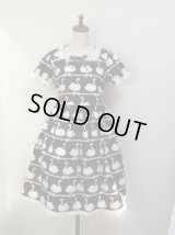 【Sale30%オフ】デイリーワンピース【スワン柄黒×白レース】【ややハイウエスト・93c】