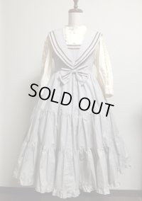 【Sale50%OFF】セーラー衿取り外しハイウエストジャンパースカート［茶ストライプ］