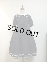 【Sale30%OFF】スクエア衿のマリンワンピース【黒ドット×白ライン】