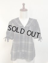 【Sale30%OFF】半袖セーラーブラウス【茶色チェック】