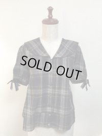 【Sale30%OFF】半袖セーラーブラウス【茶色チェック】