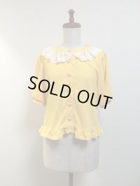 【Sale50%OFF】半袖カーディガン【黄色×オフ白レース】