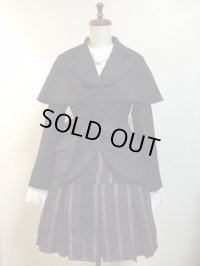 クラシカルケープ付きジャケット【黒×えんじピンストライプ】