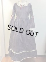 姫袖デイリーロングワンピース【レジメンタルストライプ・紺】
