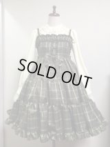 【50％OFF】フロントギャザーハイウエストジャンパースカート【草色チェック】