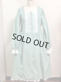前ボタンデイリーワンピース【ギンガムチェック長袖・グリーン・着丈110ｃ】