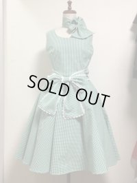サーキュラーワンピース【緑ギンガムチェック柄・着丈90ｃ】