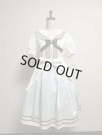 【30％OFF】セーラーチュニックワンピース【生成×茶色ライン】