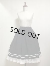 ハンドメイドスカート【黒×白ライン・白レース・54cm丈】