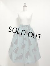 ハンドメイドスカート【ねこ柄グリーン・67ｃm丈】
