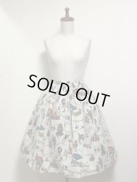 ハンドメイドギャザースカート【サーカス柄・ミントストライプ・55ｃm丈】