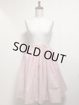 ハンドメイドギャザースカート【ストライプ柄・サーモンピンク系・57ｃm丈】