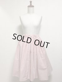 ハンドメイドギャザースカート【ストライプ柄・サーモンピンク系・57ｃm丈】