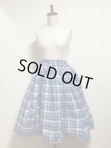 ハンドメイドギャザースカート【青系チェック柄・63ｃm丈】